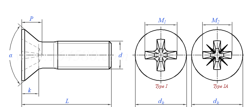 asme b 18.6.3 (t4-i/t4-ia) - 2013 100°十字槽沉头螺钉 [table 4] (astm f837, f468)