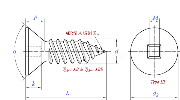 asme b 18.6.3 (t2-iii t40) - 2013 方槽82度沉头ab abr自攻螺钉