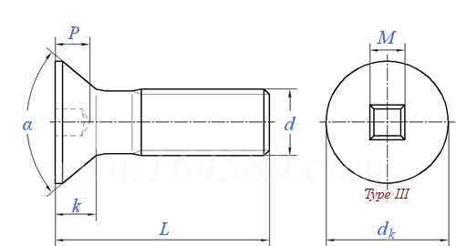 asme b 18.6.3 (t2-iii) - 2013 四方槽沉头螺钉 [table 2] (astm f837, f468)